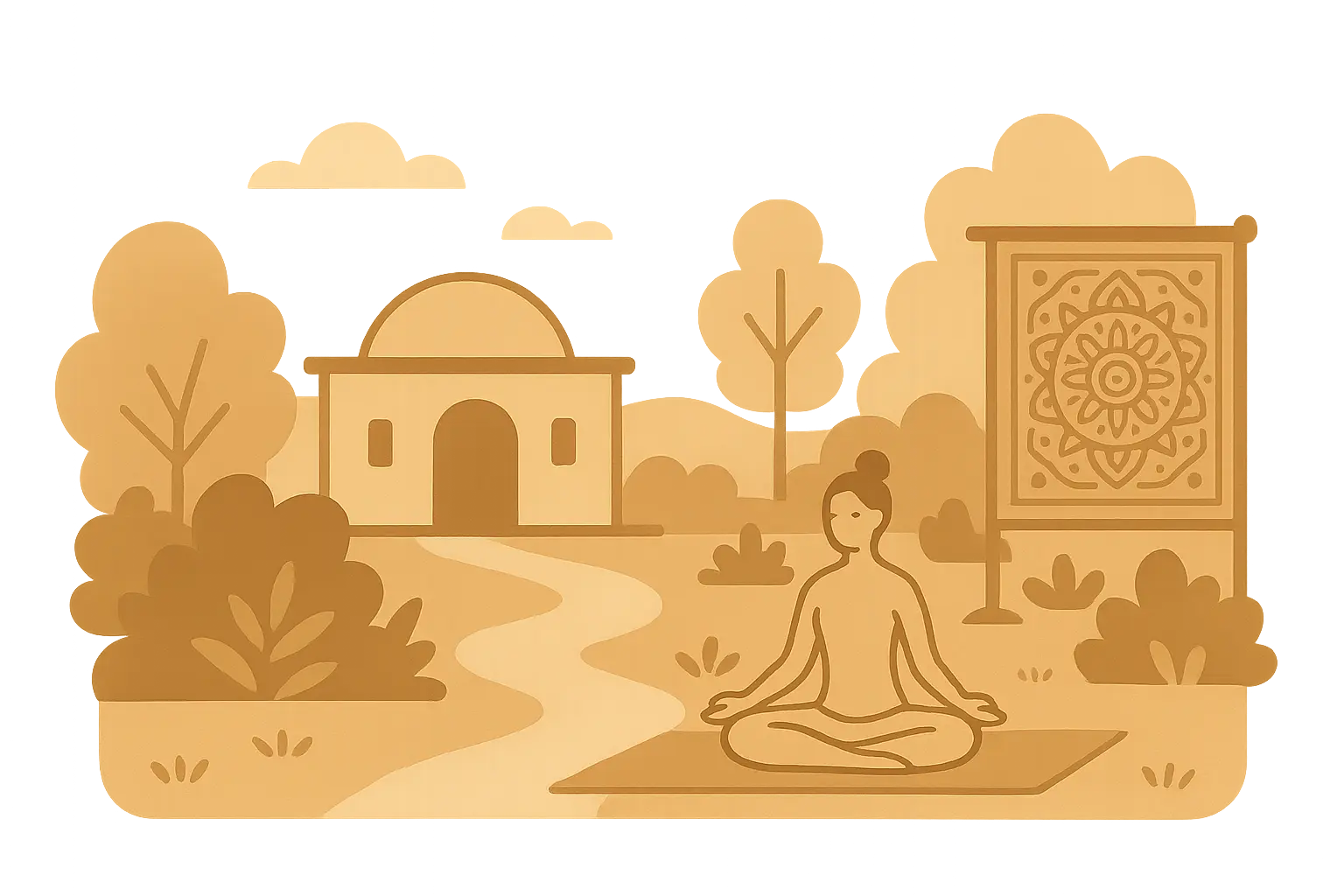 A person practicing Karma Yoga by tending to a garden in the ashram.